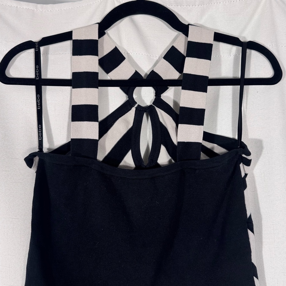 Bebe Black and White Cross Front Keyhole Top - Picture 4 of 6